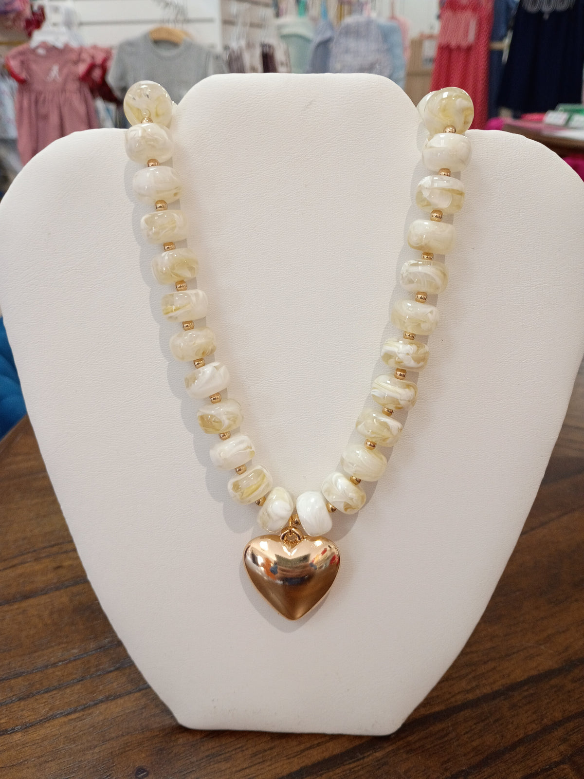 White Swirled Gold Beaded Necklace