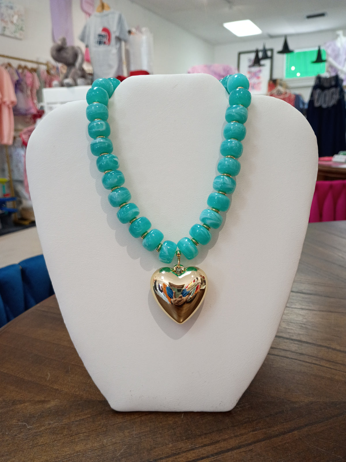 Teal & Gold Beaded Necklace